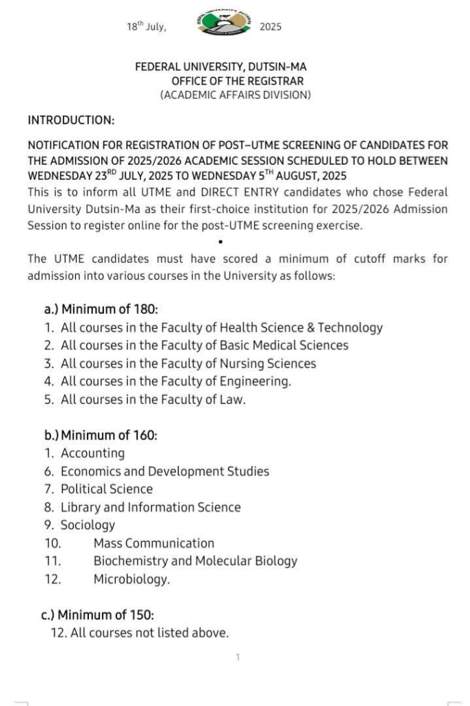 FUDMA POST UTME Form 2025 2026 Is Out Apply Now MyEduPlug FUDMA POST UTME Form 2025 2026 Is Out Apply Now MyEduPlug